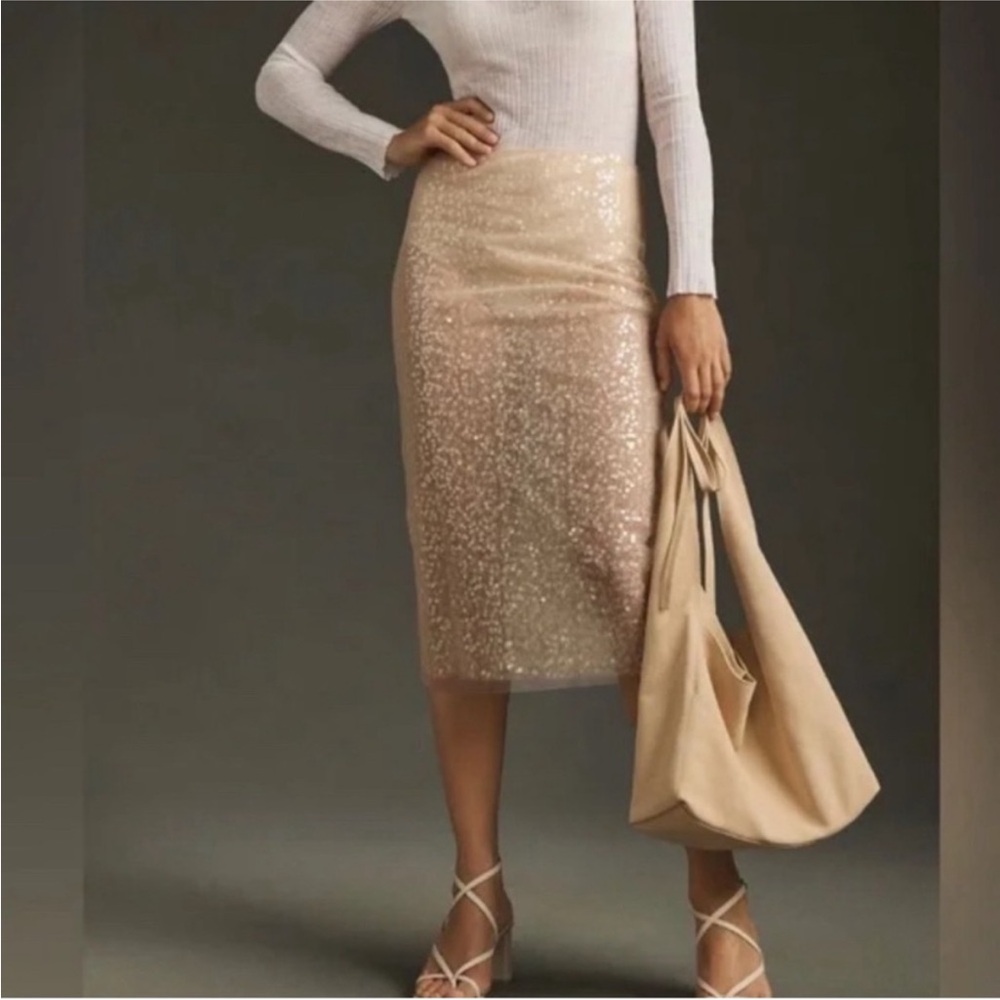 Jason Wu Beige Sequin Midi Skirt